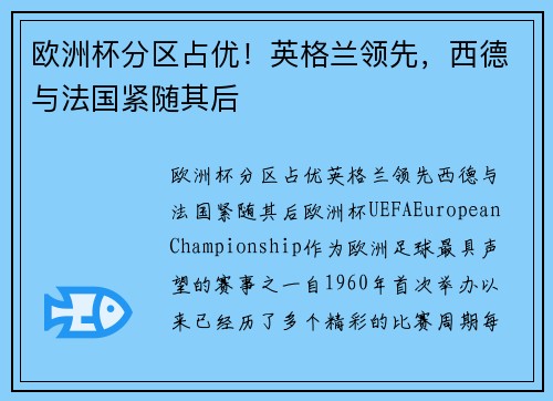 欧洲杯分区占优！英格兰领先，西德与法国紧随其后