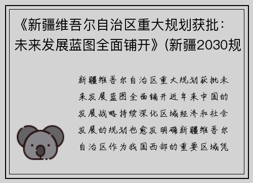 《新疆维吾尔自治区重大规划获批：未来发展蓝图全面铺开》(新疆2030规划)