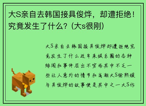 大S亲自去韩国接具俊烨，却遭拒绝！究竟发生了什么？(大s很刚)