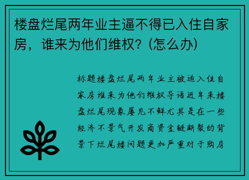 楼盘烂尾两年业主逼不得已入住自家房，谁来为他们维权？(怎么办)